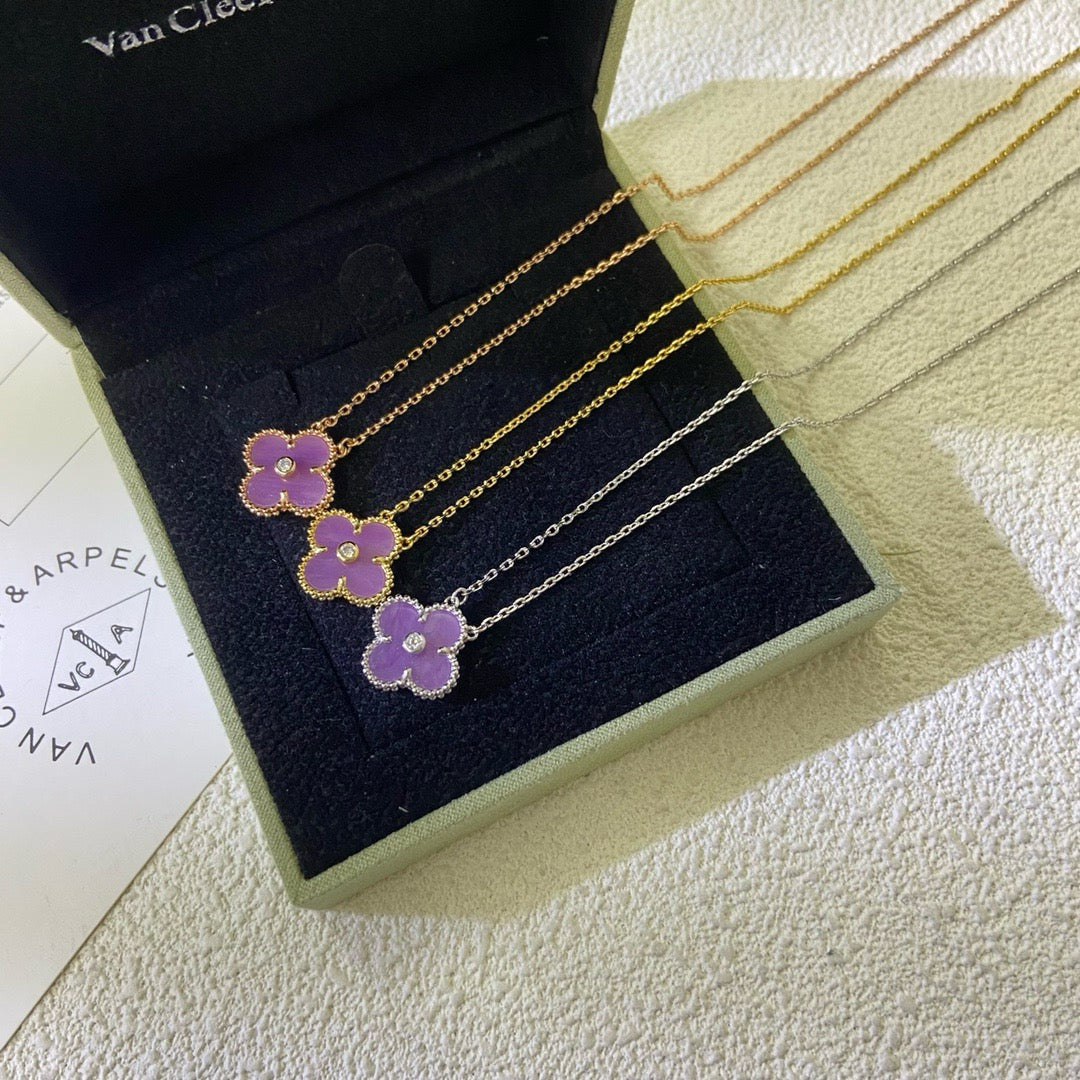Mysitc CLOVER 15MM DIAMOND PURPLE VIOLET NECKLACE