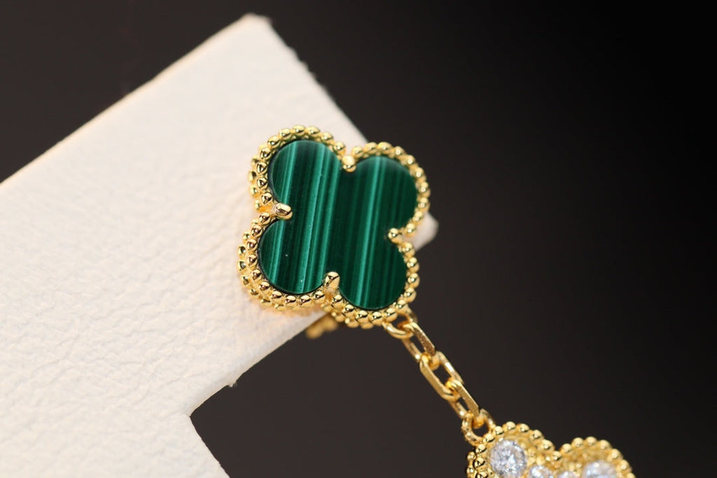 [Demi jewelry]CLOVER EARRINGS GOLD MALACHITE DIAMOND 3 MOTIF