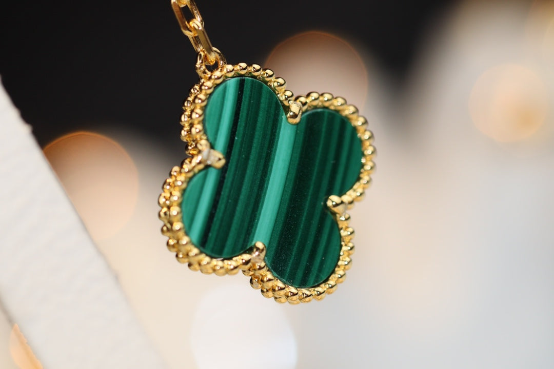 [Demi jewelry]CLOVER EARRINGS GOLD MALACHITE DIAMOND 3 MOTIF