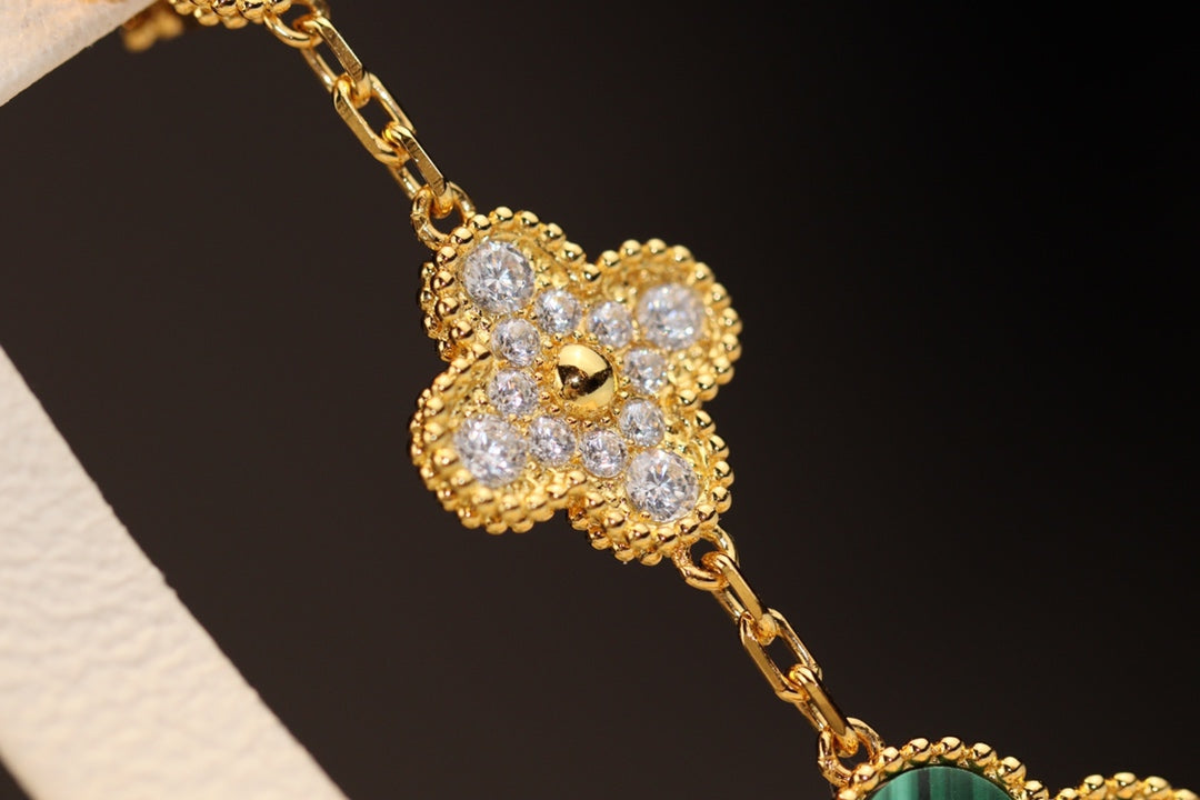 [Demi jewelry]CLOVER EARRINGS GOLD MALACHITE DIAMOND 3 MOTIF
