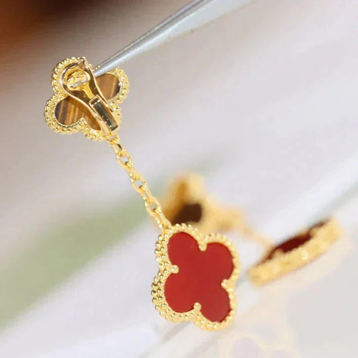 [Demi jewelry]CLOVER  2 MOTIF  TIGER EYE CARNELIAN EARRINGS
