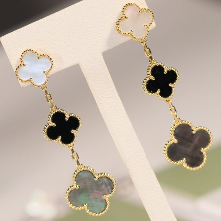 [Demi jewelry]CLOVER EARRINGS GOLD ONYX MOP 3 MOTIF