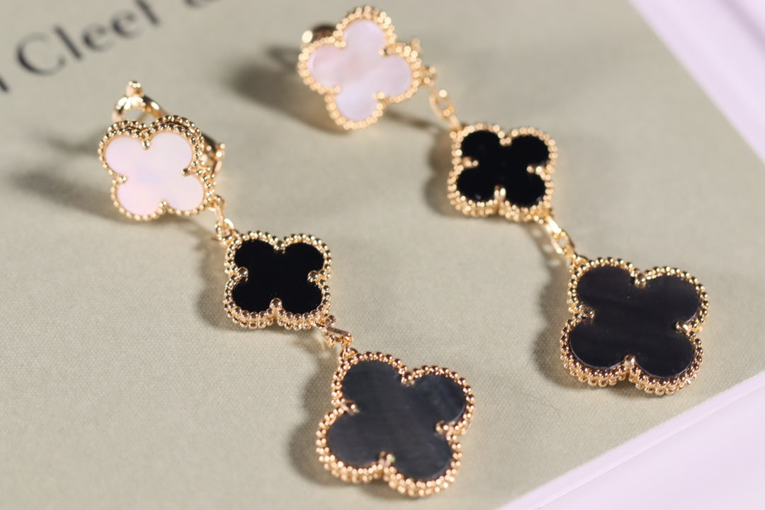 [Demi jewelry]CLOVER EARRINGS GOLD ONYX MOP 3 MOTIF