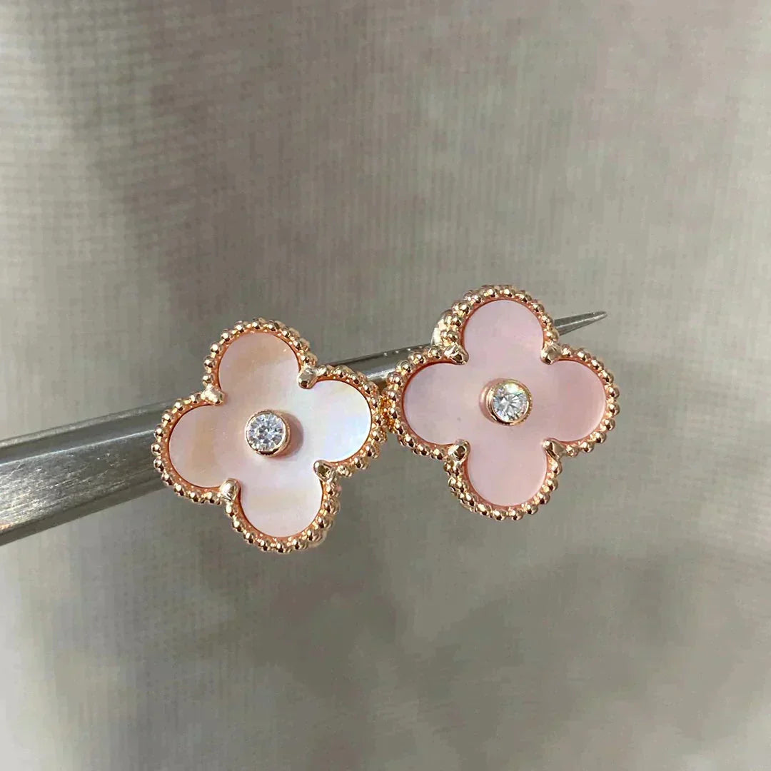 [Demi jewelry]CLOVER MEDIUM 1 MOTIFS  PINK MOP DIAMOND EARRINGS
