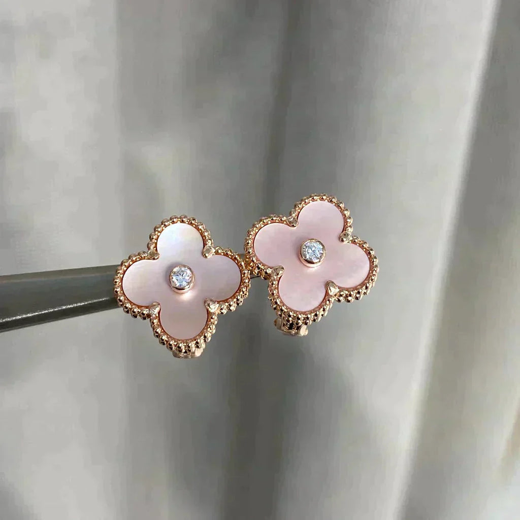 [Demi jewelry]CLOVER MEDIUM 1 MOTIFS  PINK MOP DIAMOND EARRINGS