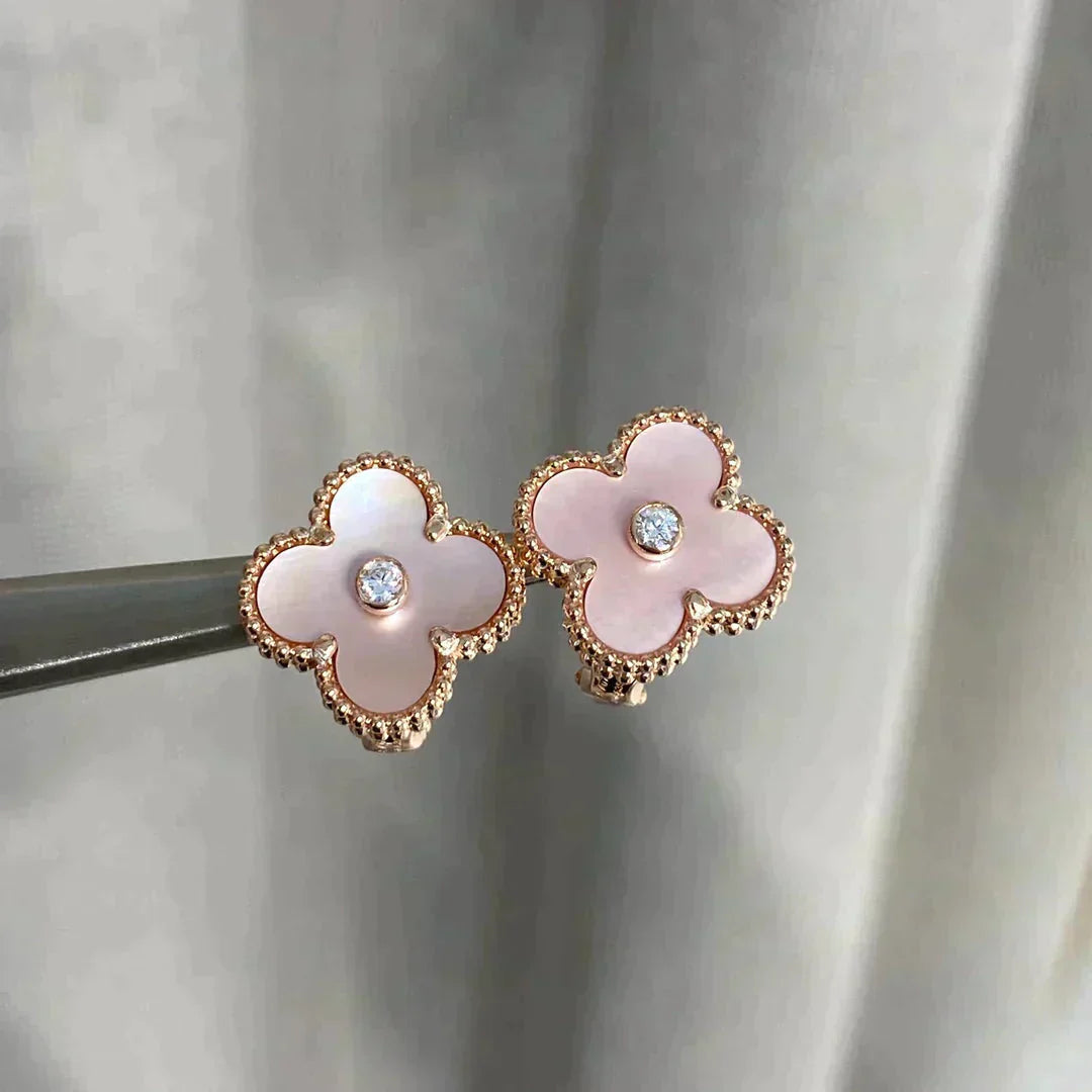 [Demi jewelry]CLOVER MEDIUM 1 MOTIFS  PINK MOP DIAMOND EARRINGS