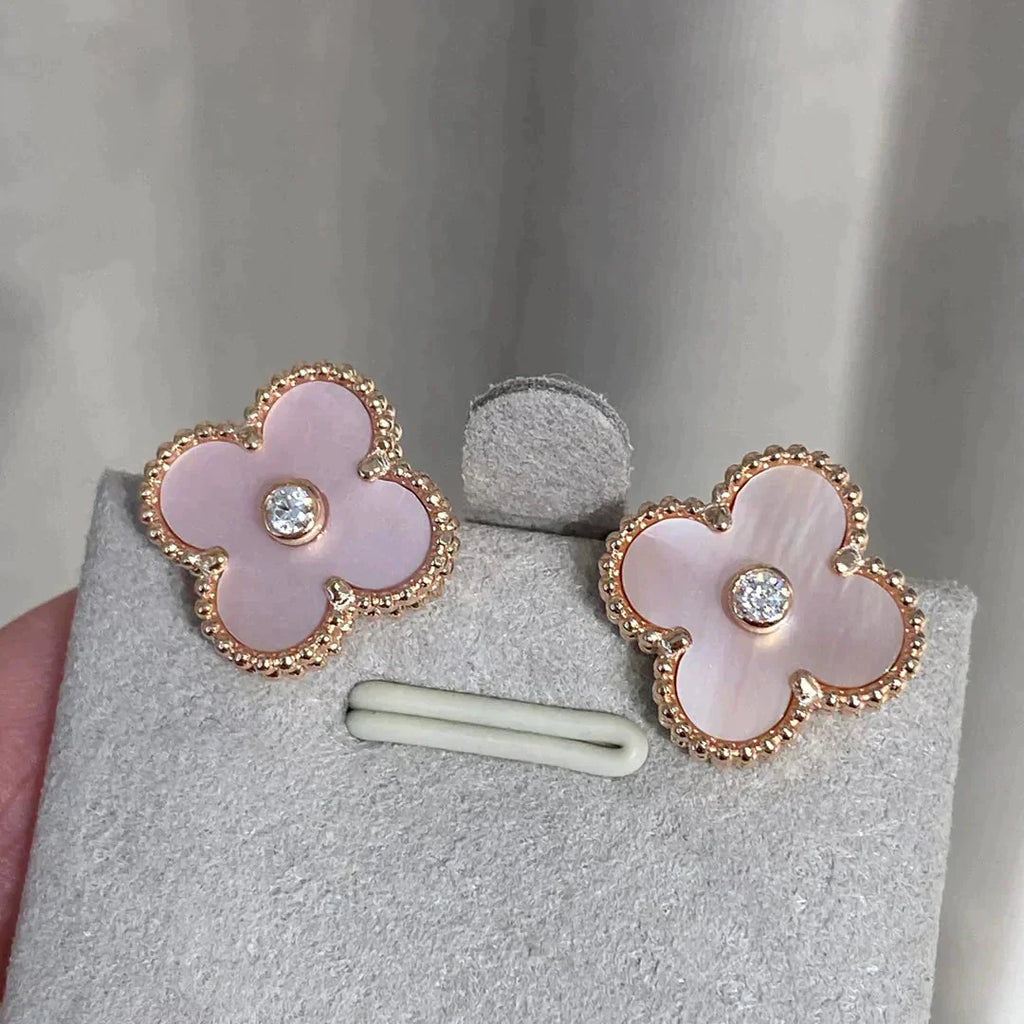 [Demi jewelry]CLOVER MEDIUM 1 MOTIFS  PINK MOP DIAMOND EARRINGS