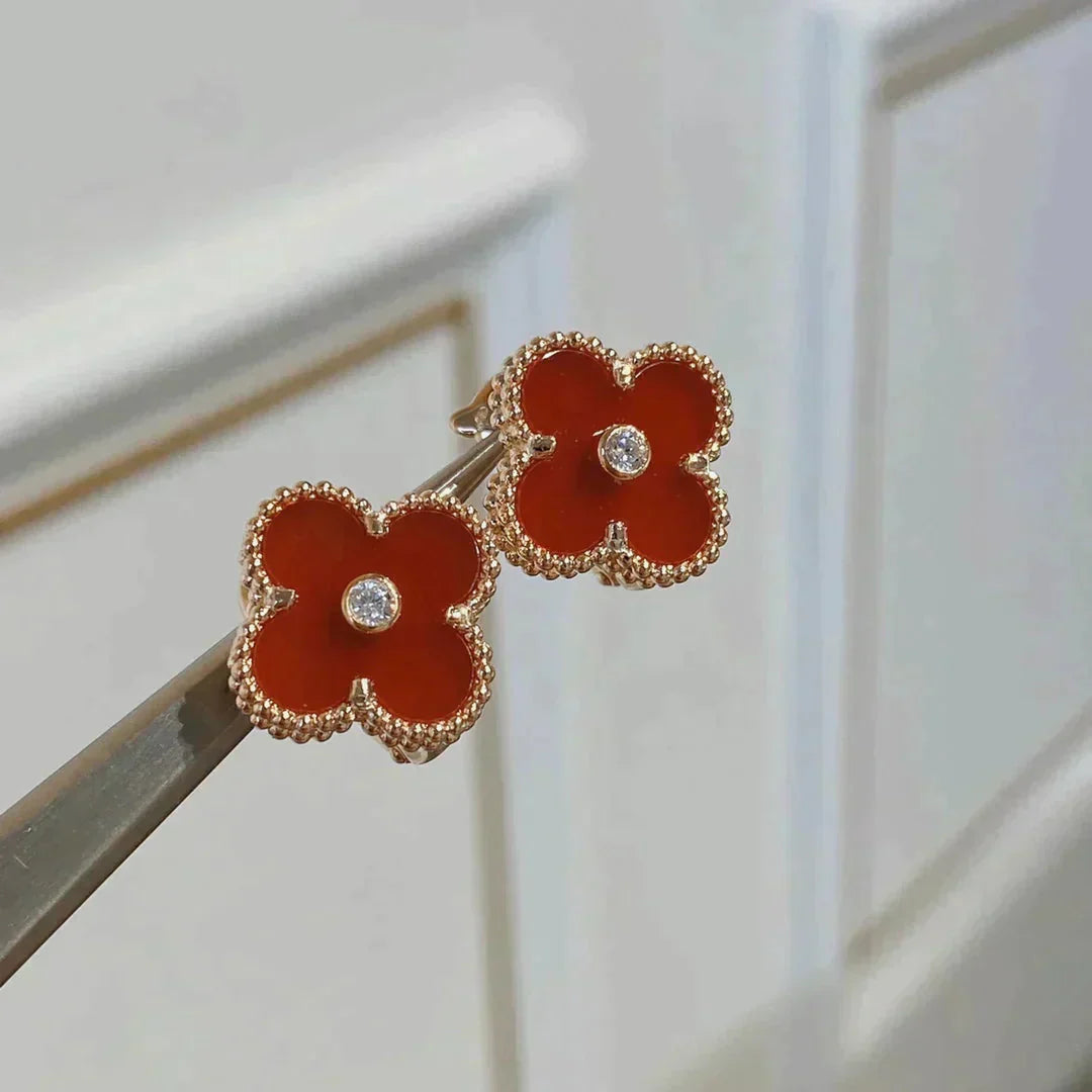 [Demi jewelry]CLOVER MEDIUM 1 MOTIFS CARNELIAN  DIAMOND earrings