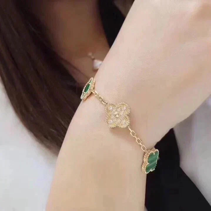 [Demi jewelry] CLOVER 5 MOTIF MALACHITE BRACELET COLLECTION-new