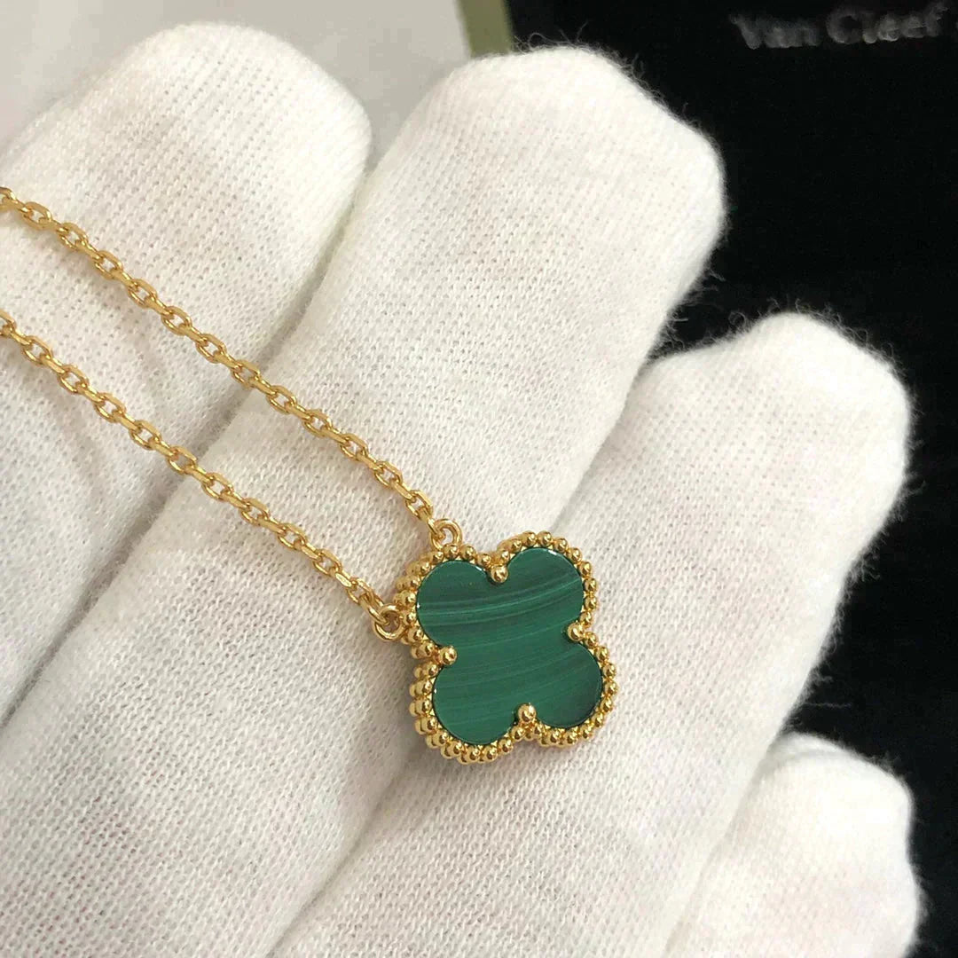 [Demi jewelry]CLOVER 15MM MALACHITE SINGLE FLOWER  NECKLACE