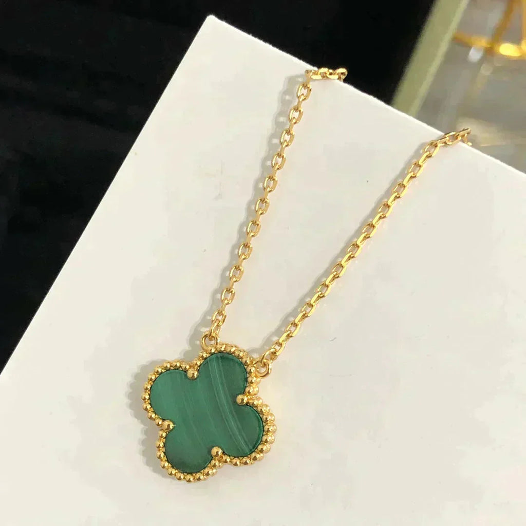 [Demi jewelry]CLOVER 15MM MALACHITE SINGLE FLOWER  NECKLACE