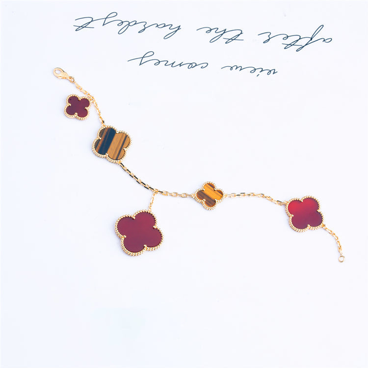 [Demi jewelry]CLOVER BRACELET 5 MOTIFS CARNELIAN TIGER EYE