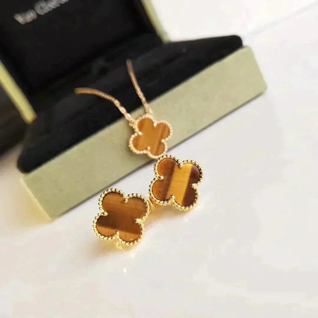 [Demi jewelry]CLOVER MEDIUM 1 MOTIFS TIGER EYE EARRINGS