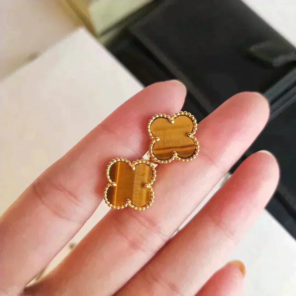 [Demi jewelry]CLOVER MEDIUM 1 MOTIFS TIGER EYE EARRINGS