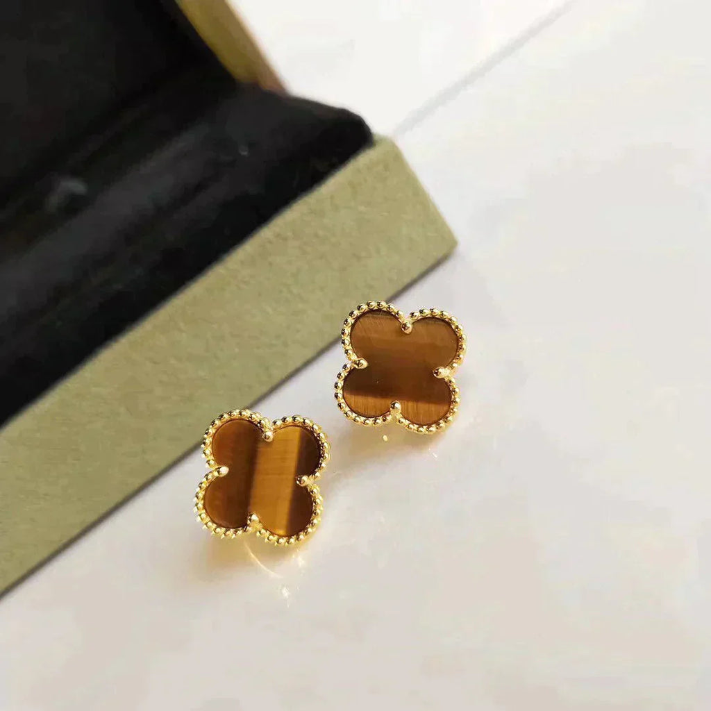 [Demi jewelry]CLOVER MEDIUM 1 MOTIFS TIGER EYE EARRINGS