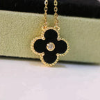 [Demi jewelry]CLOVER 15MM DIAMOND ONYX NECKLACE