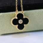 [Demi jewelry]CLOVER 15MM DIAMOND ONYX NECKLACE