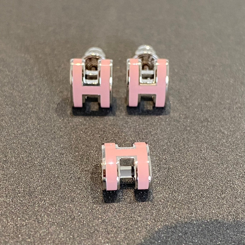 [Demi jewelry]MINI POP H SILVER EARRINGS PINK