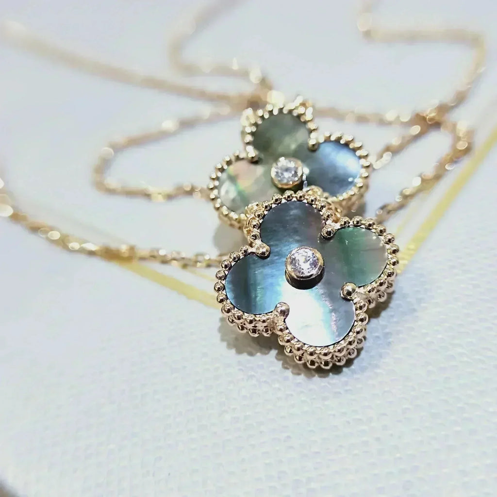 [Demi jewelry]CLOVER 15MM DIAMOND AND MOTHER-OF-GREY NECKLACE
