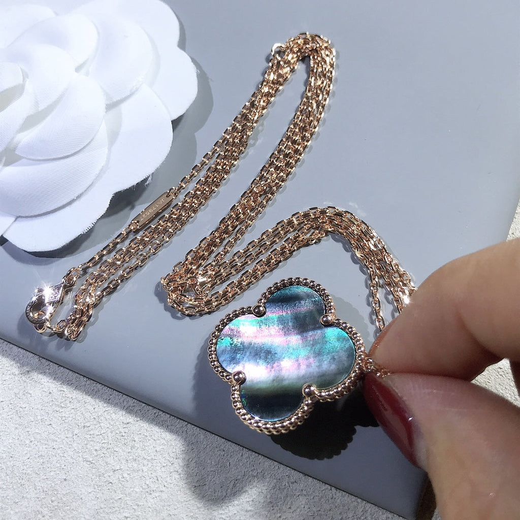 [Demi jewelry]CLOVER 25MM GOLD DARK MOP BIG CLOVER NECKLACE