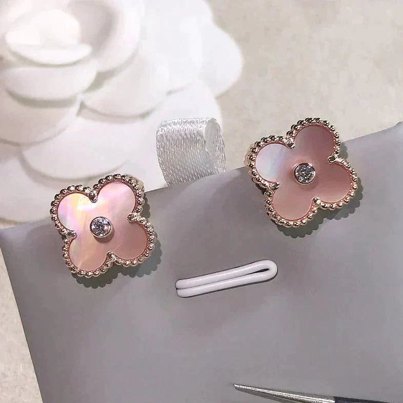 [Demi jewelry]CLOVER MEDIUM 1 MOTIFS  PINK MOP DIAMOND EARRINGS