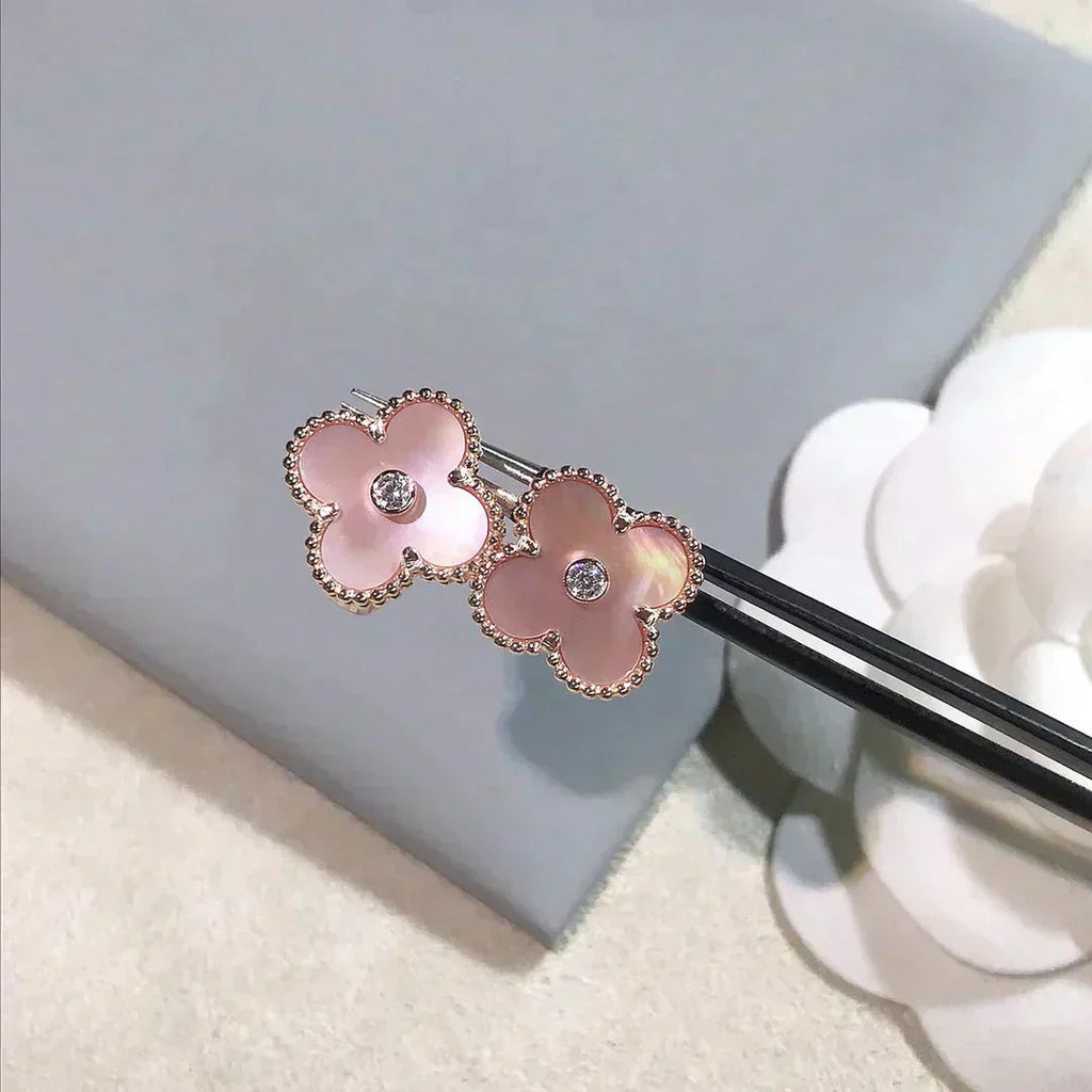 [Demi jewelry]CLOVER MEDIUM 1 MOTIFS  PINK MOP DIAMOND EARRINGS