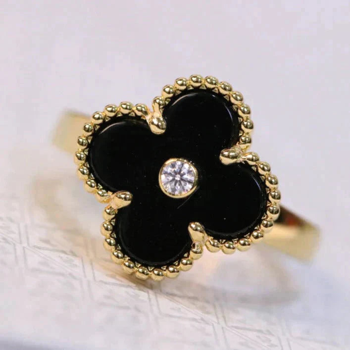 [Demi jewelry]CLOVER ONYX RING GOLD DIAMOND