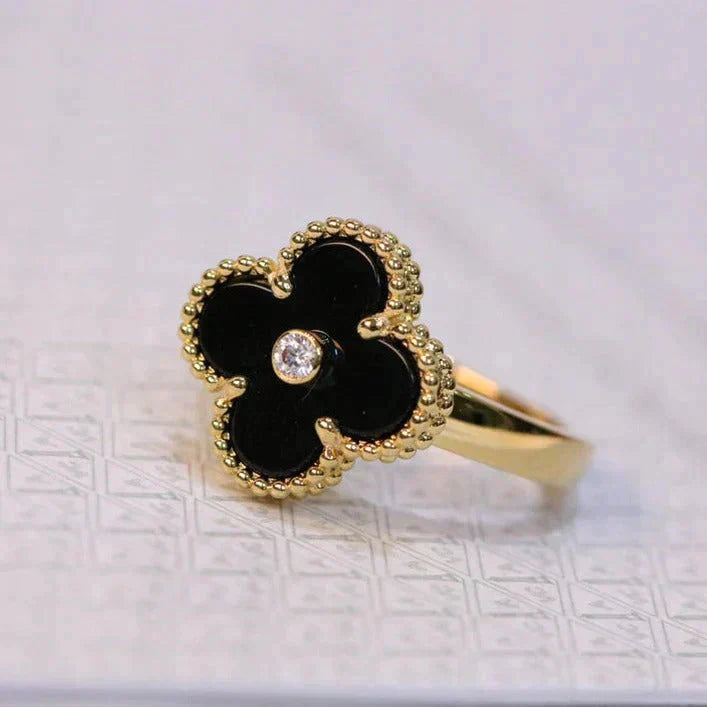 [Demi jewelry]CLOVER ONYX RING GOLD DIAMOND