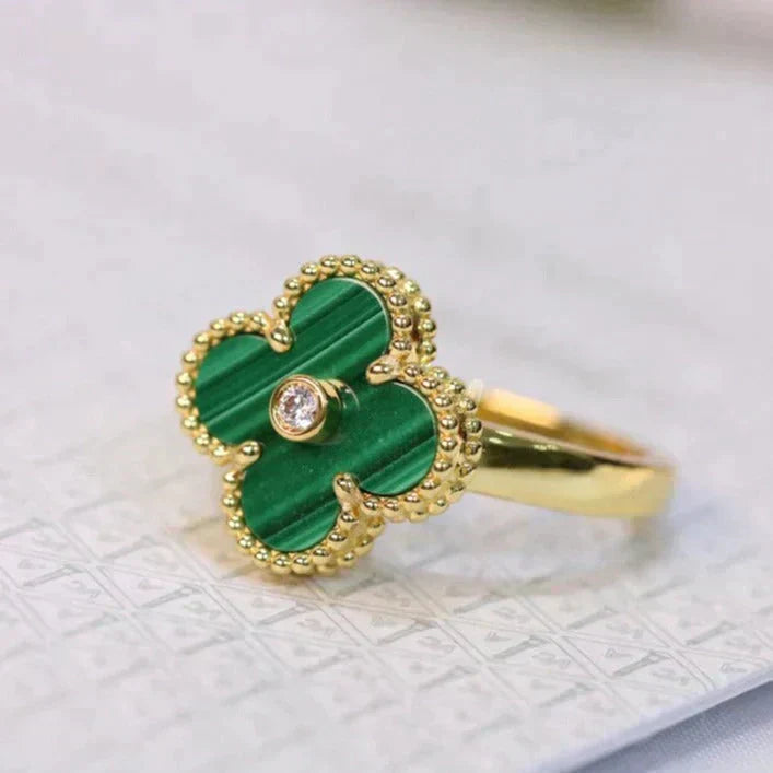 [Demi jewelry]CLOVER MALACHITE RING GOLD DIAMOND