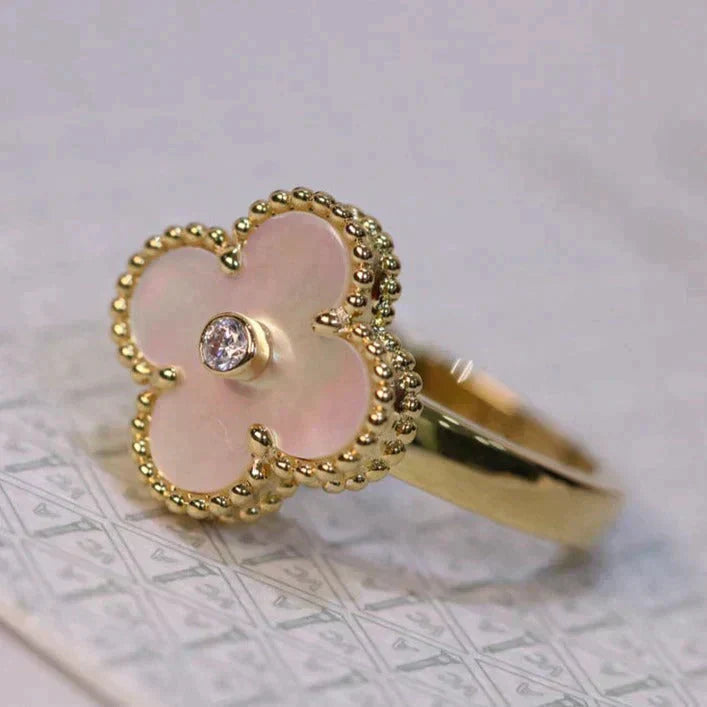 [Demi jewelry]CLOVER PINK MOP RING GOLD DIAMOND