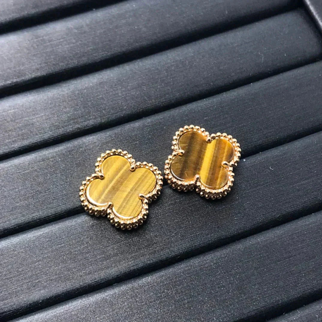 [Demi jewelry]CLOVER MEDIUM 1 MOTIFS TIGER EYE EARRINGS