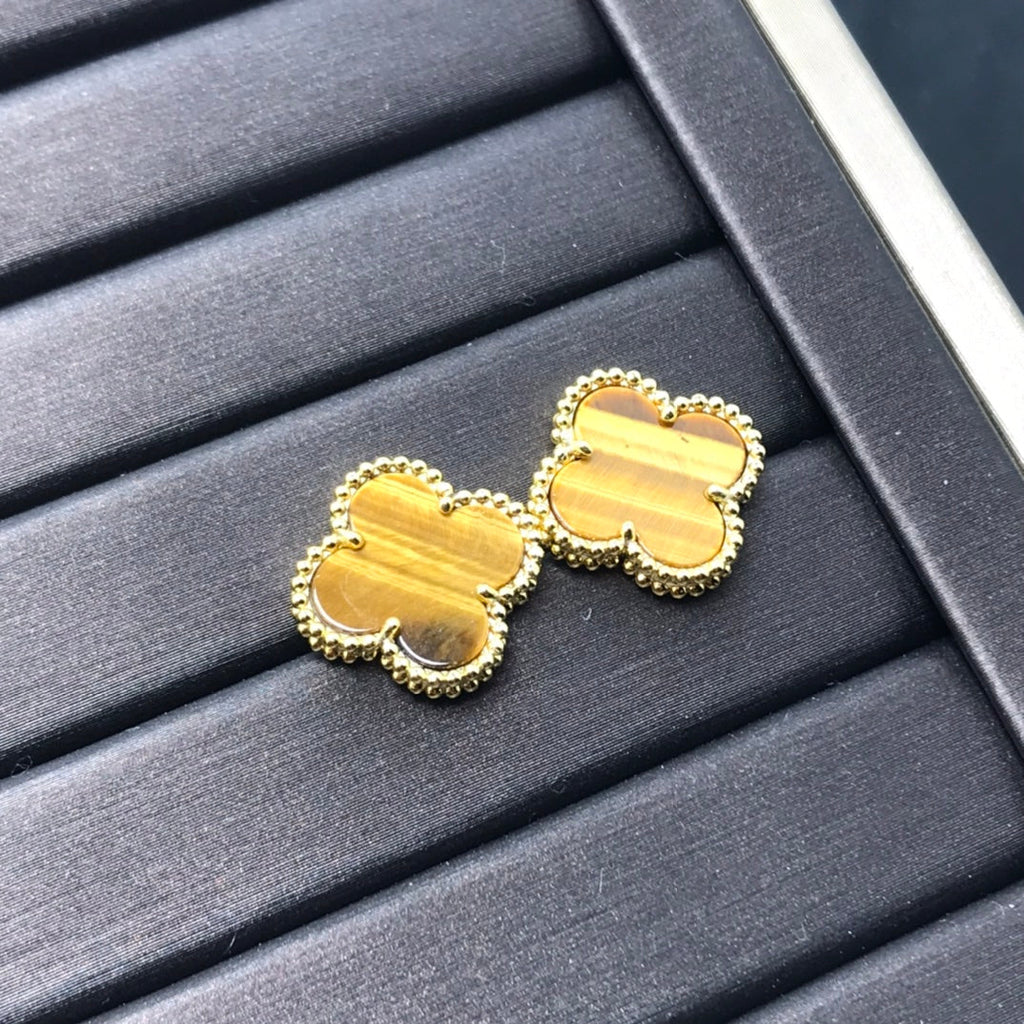 [Demi jewelry]CLOVER MEDIUM 1 MOTIFS TIGER EYE EARRINGS