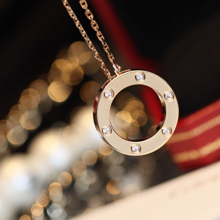 [Demi jewelry]LOVE NECKLACE 16MM 6 DIAMONDS PINK GOLD