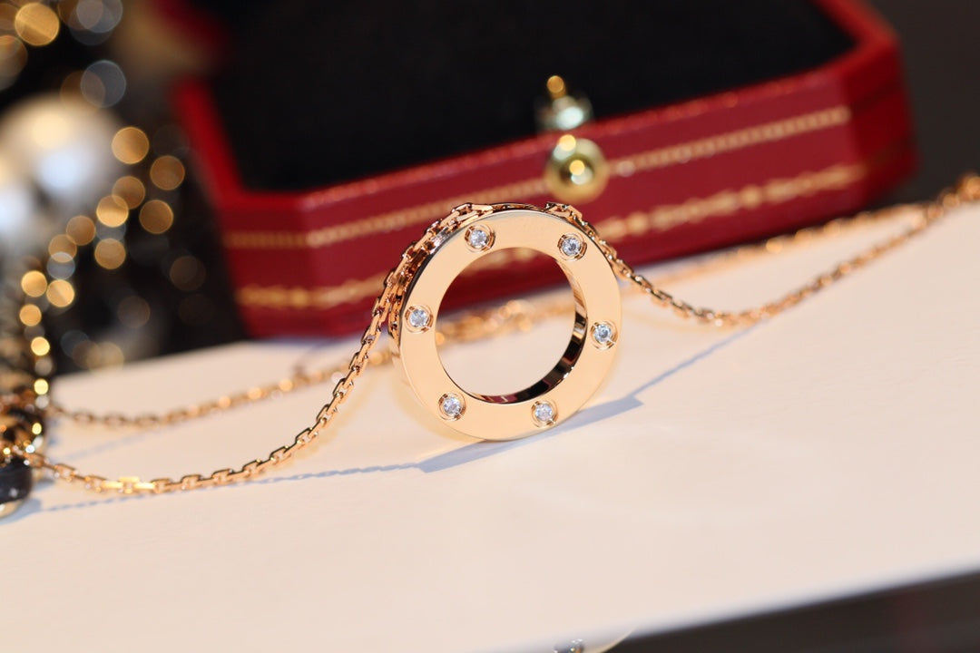 [Demi jewelry]LOVE NECKLACE 16MM 6 DIAMONDS PINK GOLD