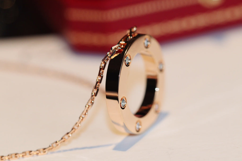 [Demi jewelry]LOVE NECKLACE 16MM 6 DIAMONDS PINK GOLD