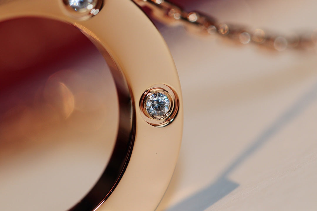 [Mystic]LOVE NECKLACE 16MM 6 DIAMONDS PINK GOLD
