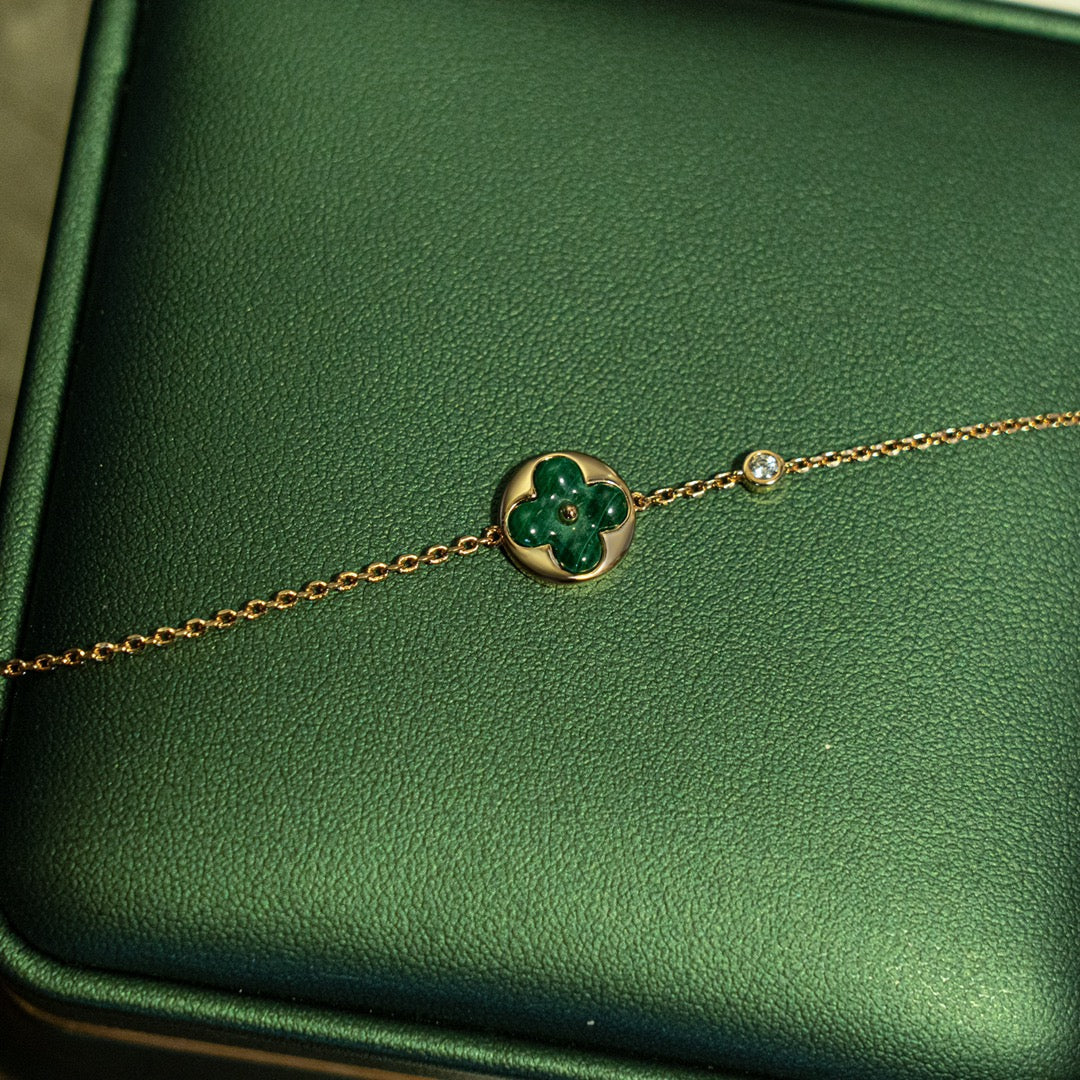 [Mystic]SUN MALACHITE 1 DIAMOND PINK GOLD BRACELET