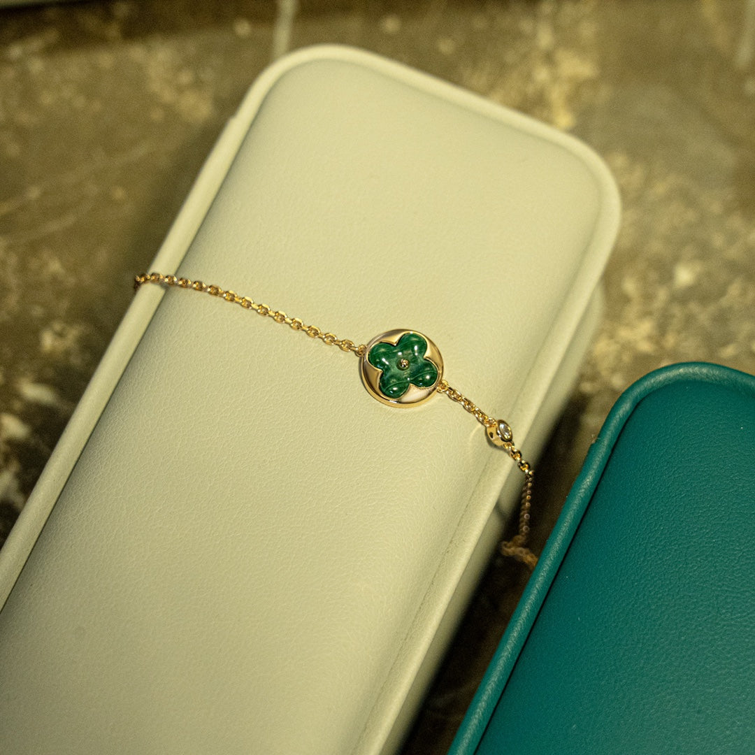 [Mystic]SUN MALACHITE 1 DIAMOND PINK GOLD BRACELET