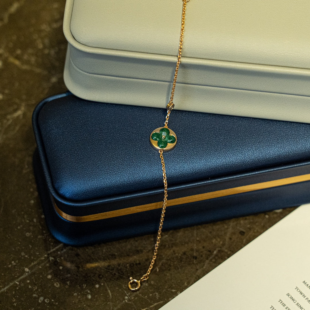 [Mystic]SUN MALACHITE 1 DIAMOND PINK GOLD BRACELET