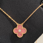 [Demi jewelry]CLOVER 15MM DIAMOND RHODONITE NECKLACE