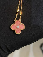 [Demi jewelry]CLOVER 15MM DIAMOND RHODONITE NECKLACE