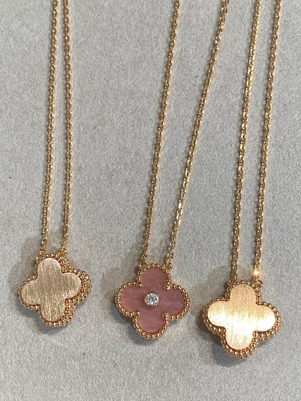 [Demi jewelry]CLOVER 15MM DIAMOND RHODONITE NECKLACE