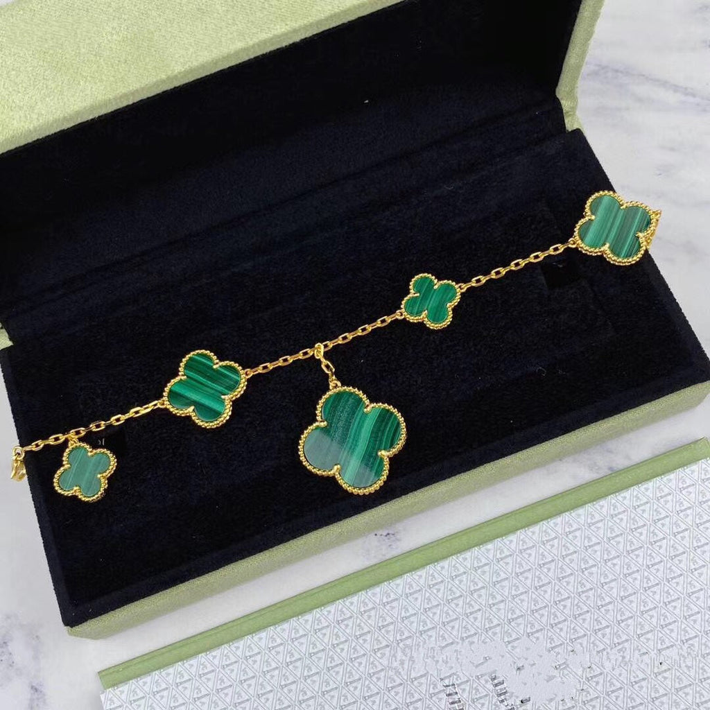 [Demi jewelry]MAGIC CLOVER MALACHITE GOLD BRACELET 5 MOTIFS