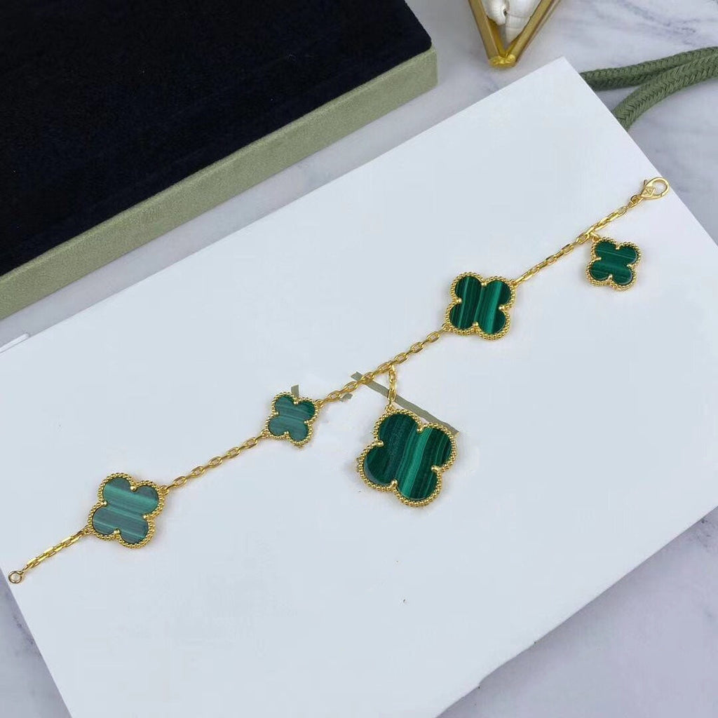 [Demi jewelry]MAGIC CLOVER MALACHITE GOLD BRACELET 5 MOTIFS