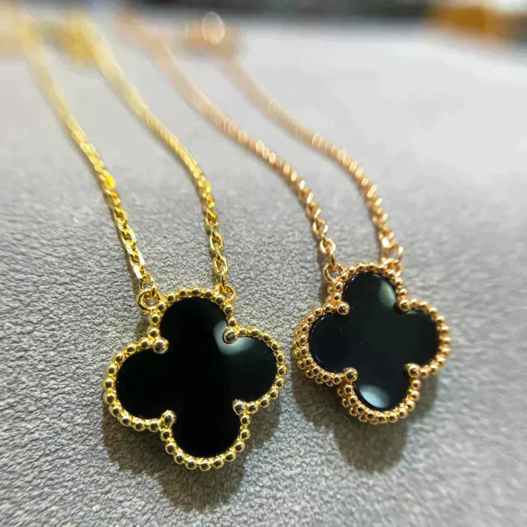 [Demi jewelry]CLOVER 15MM BLACK ONYX SINGLE FLOWER NECKLACE