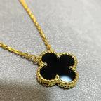 [Demi jewelry]CLOVER 15MM BLACK ONYX SINGLE FLOWER NECKLACE