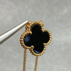 [Demi jewelry]CLOVER 15MM BLACK ONYX SINGLE FLOWER NECKLACE