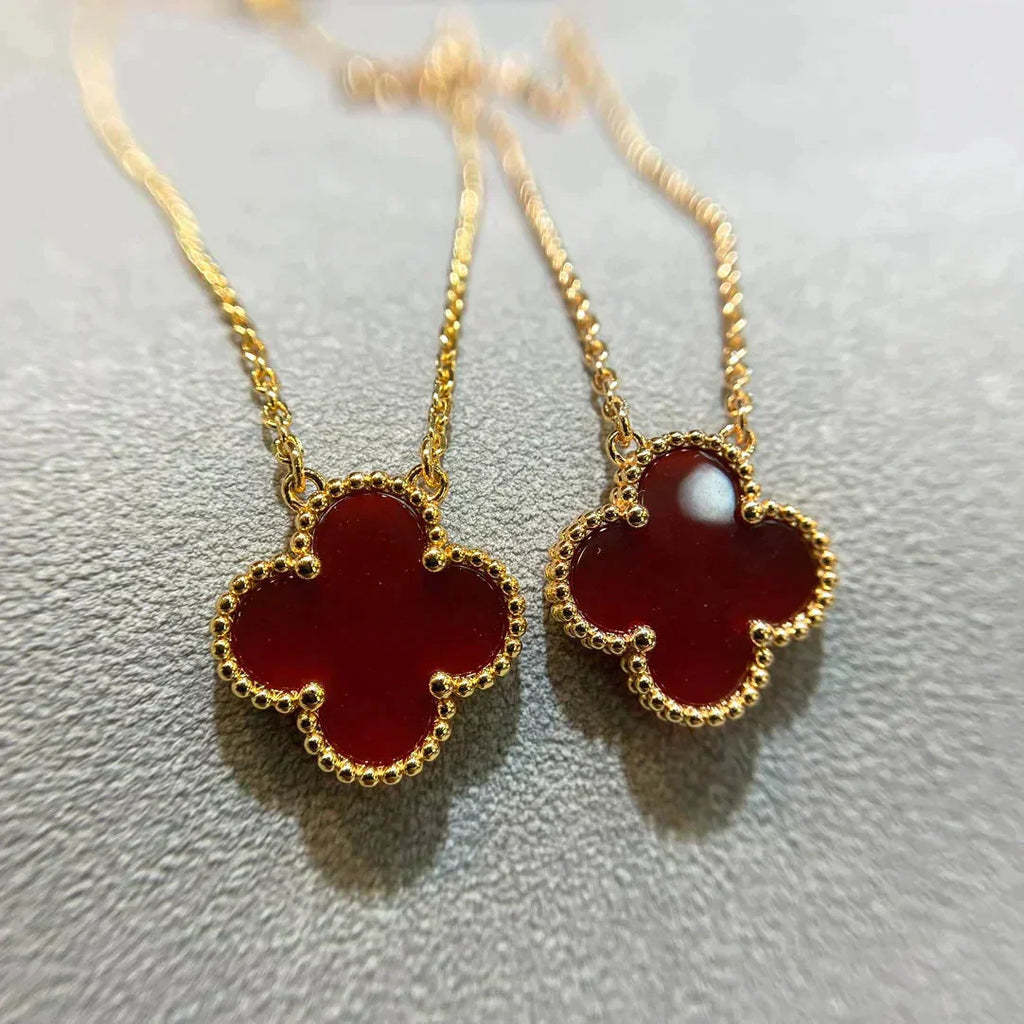[Demi jewelry]CLOVER 15MM CARNELIAN SINGLE FLOWER NECKLACE