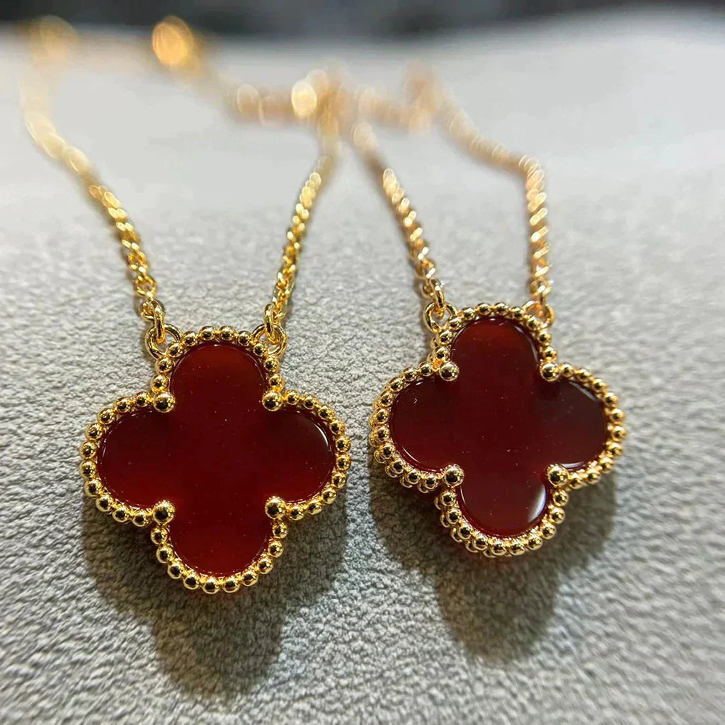 [Demi jewelry]CLOVER 15MM CARNELIAN SINGLE FLOWER NECKLACE