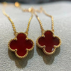 [Demi jewelry]CLOVER 15MM CARNELIAN SINGLE FLOWER NECKLACE